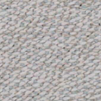 Woven fabric sample, off-white and pale blue-gray, features a diagonal interlocking thread pattern with a matte, slightly textured surface.